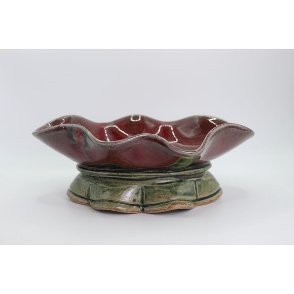 Pottery Bowl Red | Pottery Bowl Green| Wheel Thrown Whimsical Design | 8" - Picture 6 of 11